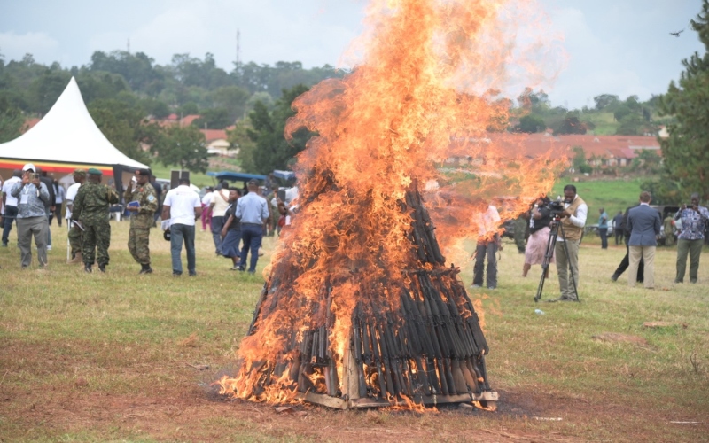 Uganda Destroys 100 Illegal Guns in Jinja