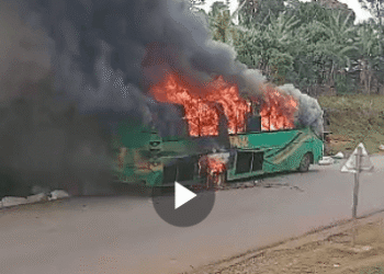 JUST IN: Link Bus Catches  Fire Along Kasese-Fortportal Road