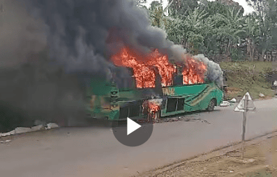 JUST IN: Link Bus Catches  Fire Along Kasese-Fortportal Road